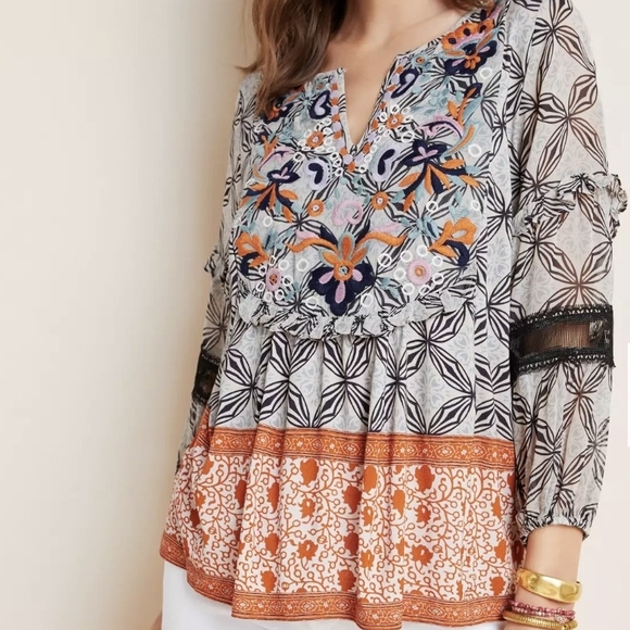 Anthropologie Tops - Anthropologie Multicolor Embroidered Blouse